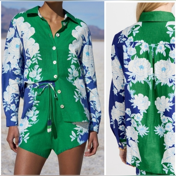 Nwt Farm Rio Soft Garden Shirt Floral Print Long Sleeves Linen Viscose - Picture 7 of 7